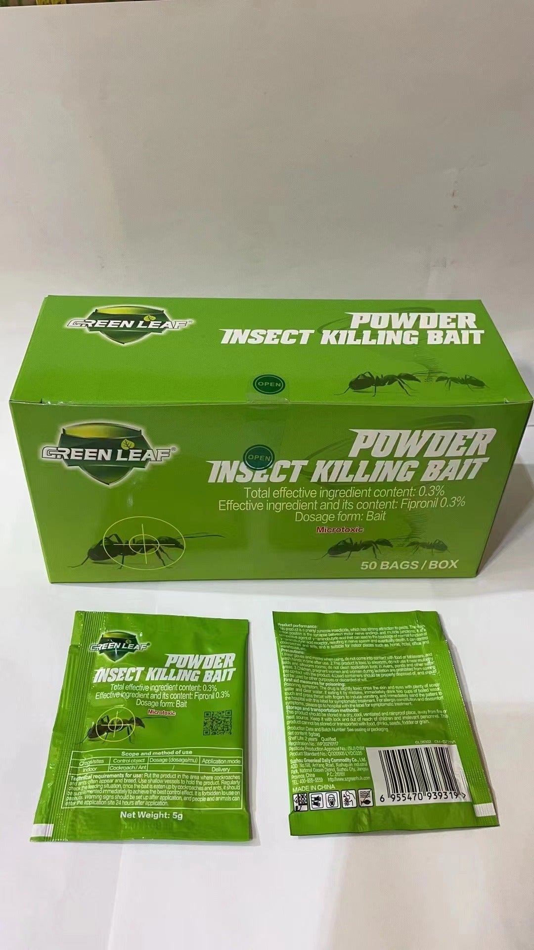 50 Sachets Ant & Roach Killer Powder – Green Leaf Killing Bait for Indoor Use
