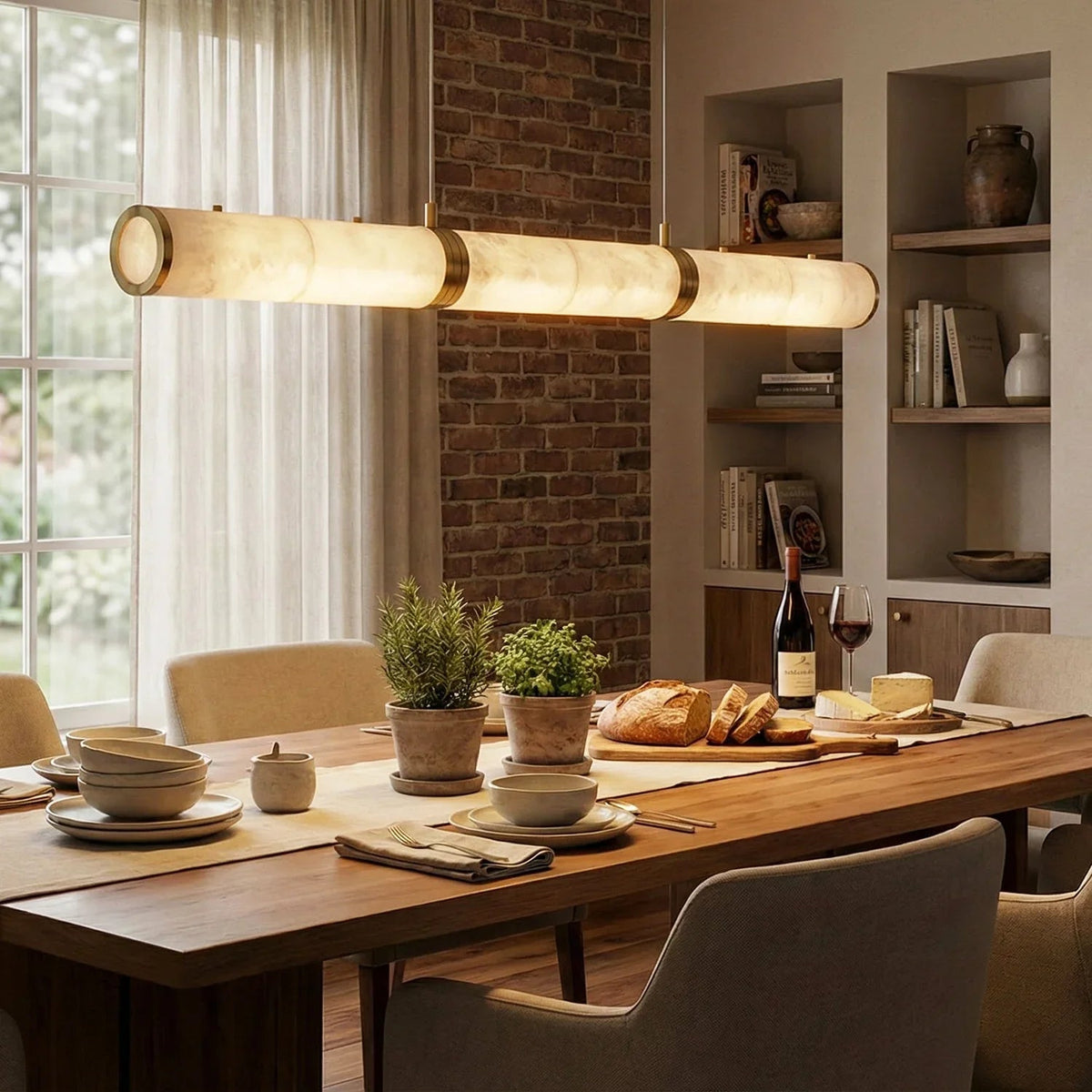 Linear Tubular Alabaster Pendant Light